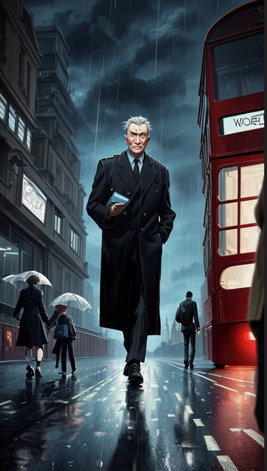 도심 남자 양복 신사 비오는거리 사진(PNG) 