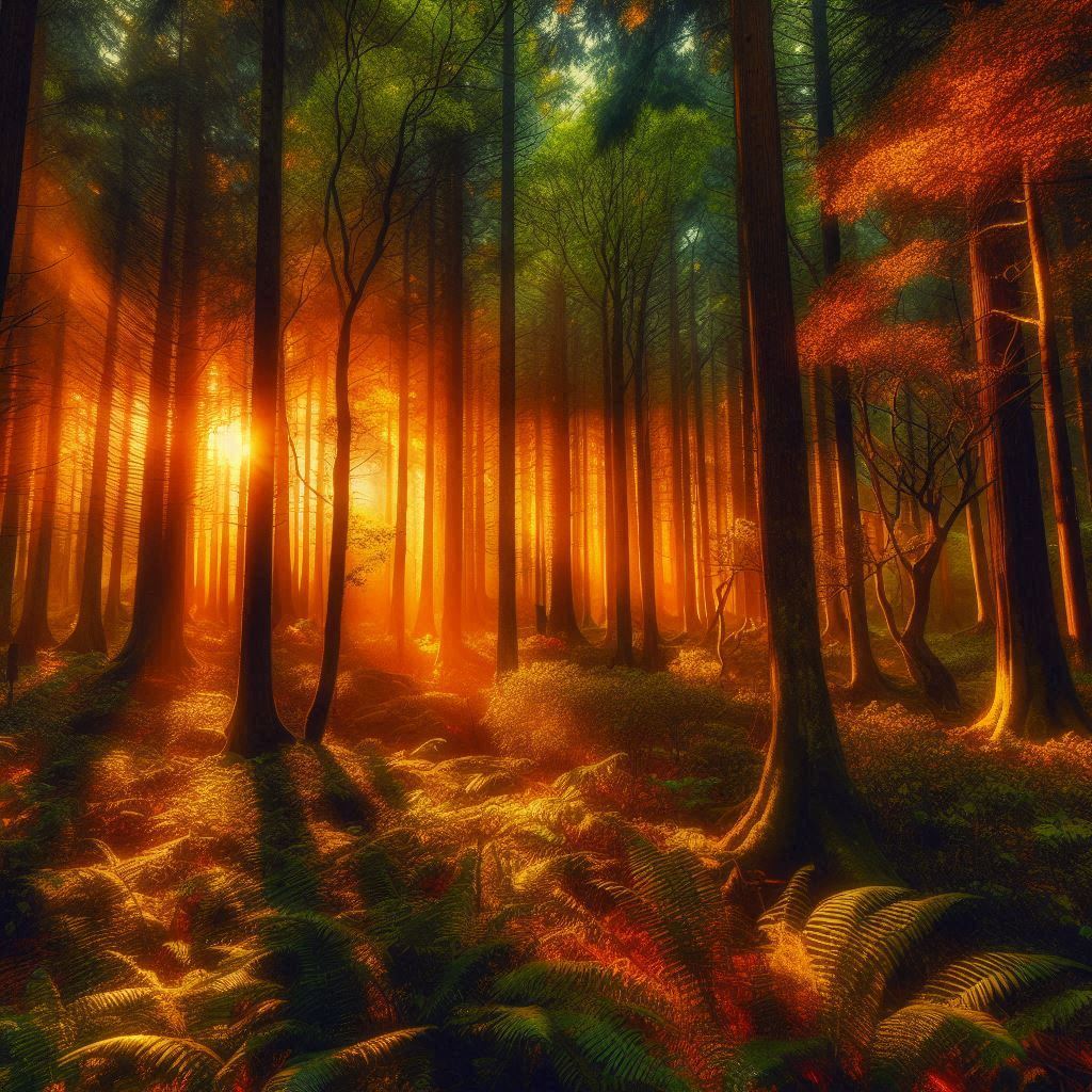 숲 노을 이미지