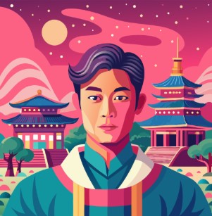 파고다 앞 에 서 있는 사람