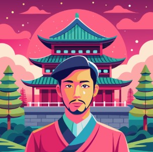 파고다 앞 에 서 있는 사람