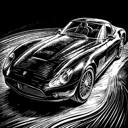 자동차 달리는 도로 흑백 그림