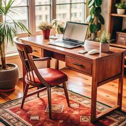 Wooden Desk with a Laptop on Top of It
