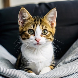 소파 에 있는 담요 에 앉아 있는 고양이