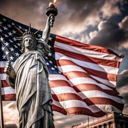 Statue of Liberty and the American Flag