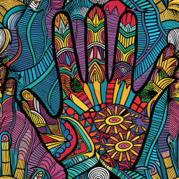 Hand with many different colors