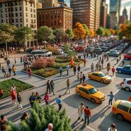 Group of People Crossing a Street in a City