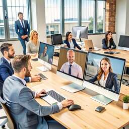 Group of People Sitting At Desks in an Office