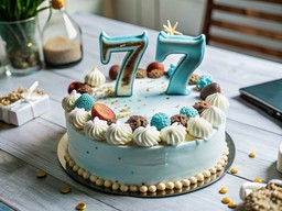 나무 테이블 위의 생일 케이크