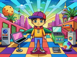 만화 소년 컴퓨터 화려한