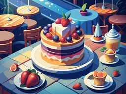 아이소메트릭 아이콘 케이크 메뉴 딸기 화려한
