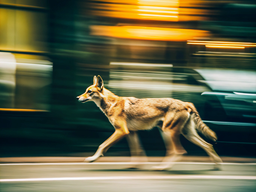 Blurry Image of a Coyote Crossing the Street