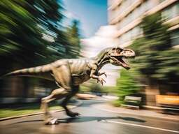 A Dinosaur Running in the Street