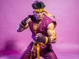 An Action Figure Of A Man In A Purple Outfit