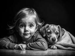 Little Girl Laying on the Floor with Her Dog
