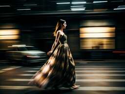 Woman in a Long Dress Walking Across a Crosswalk