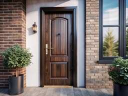Front Door of a House with Potted Plants