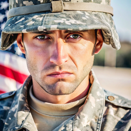 A Man In A Military Uniform With An American Flag In The Background