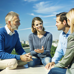 Group of People Sitting on Top of a Building