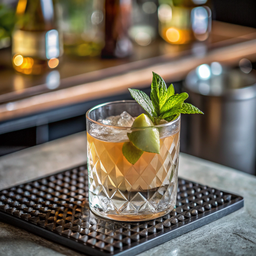 Glass Filled with a Drink Sitting on Top of a Counter