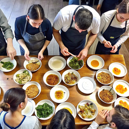 Group of People Sitting Around a Table with Plates of Food