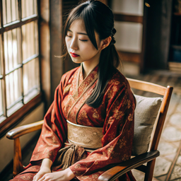 의자 바라보는 창문에 앉은 여성