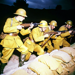 A Group Of Soldiers In Yellow Uniforms