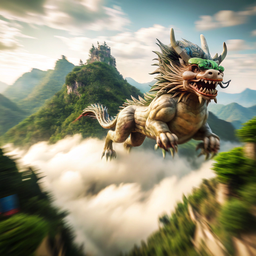 Dragon Flying Through the Air with Mountains in the Background