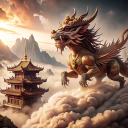Dragon Flying in the Sky Over a Mountain