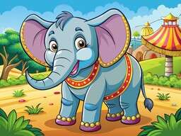 A Circus Elephant Standing In Front Of A Circus Tent