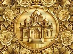 Gold Plate with Roses and a Church in the Middle