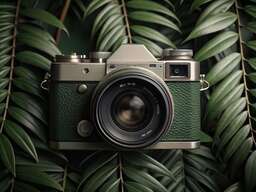 A Camera Surrounded By Green Leaves