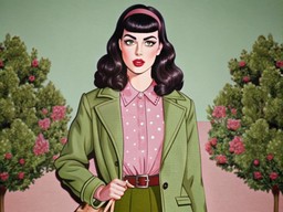 그림 여성 초록색 분홍색 셔츠