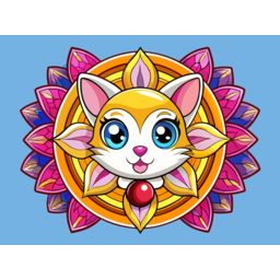 Detailed illustration of a cartoon cat with a flower in its mouth