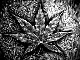 Detailed illustration of a black and white image of a marijuana leaf