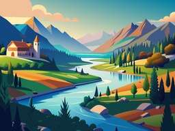 Illustration Landscape River Lake Mountain