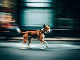 Dog Walking Across a Crosswalk on a City Street