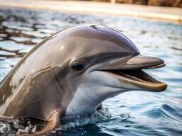 Dolphin Swimming in the Water with Its Mouth Open