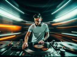 회전 테이블 에 음악 을 연주 하는 DJ