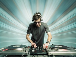 희미한 배경 에서 음악 을 섞는 DJ
