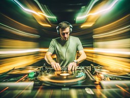 회전 테이블 에 음악 을 연주 하는 DJ