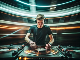 회전 테이블 에 음악 을 연주 하는 DJ