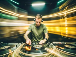 회전 테이블 에 음악 을 연주 하는 DJ