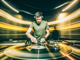회전 테이블 에 음악 을 연주 하는 DJ