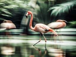 Group of Flamingos Walking Across a Body of Water