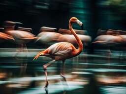 Group of Flamingos Walking Across a Body of Water