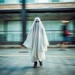 Person in a Ghost Costume Walking Down the Street