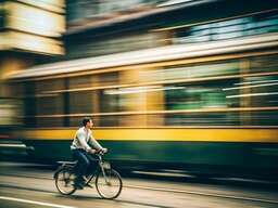 A Blurry Image Of A Man Riding A Bike