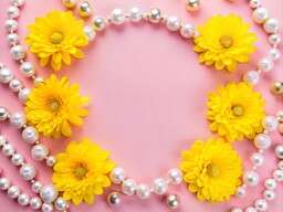 Heart Made Out of Flowers and Pearls on a Pink Background