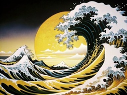 가득한 달 배경의 그림 파도