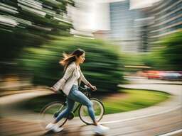 Woman Riding a Bike on a City Street